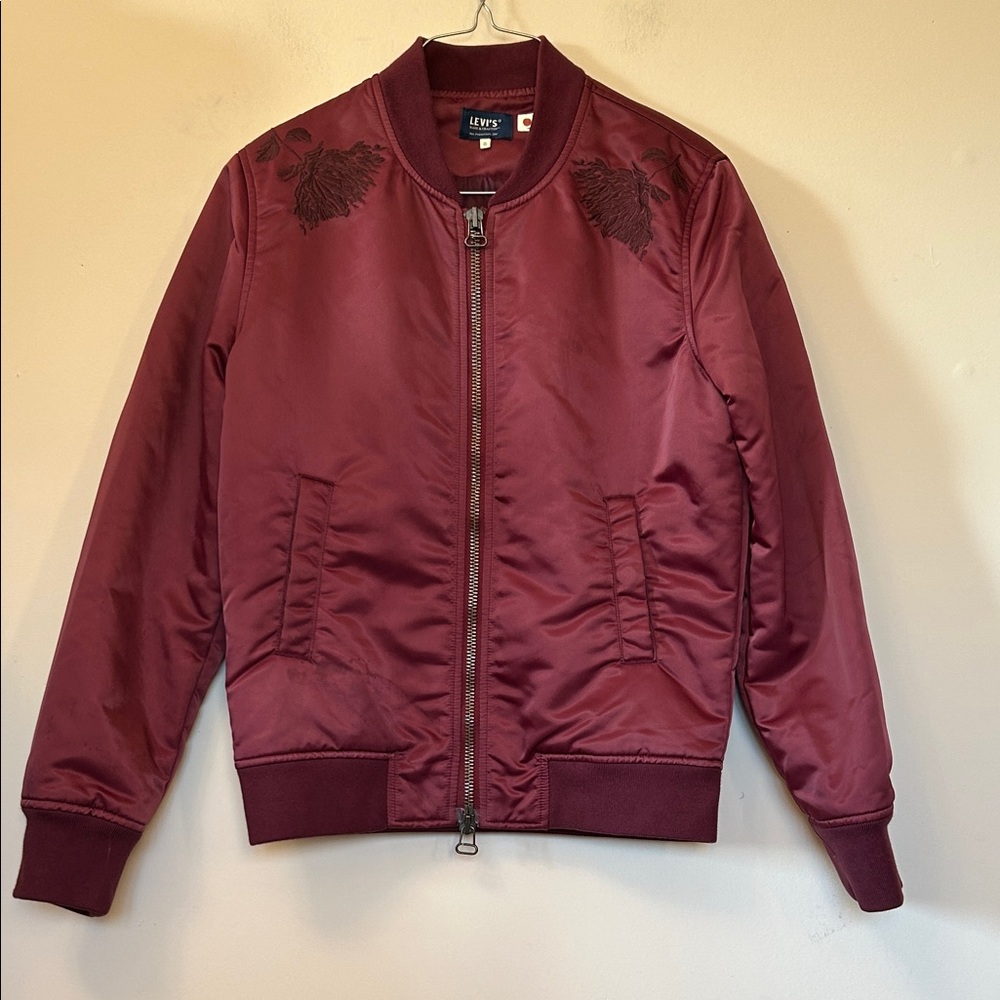 Levi’s Bomber Jacket like new floral embroidery elastic waist/cuffs size 0